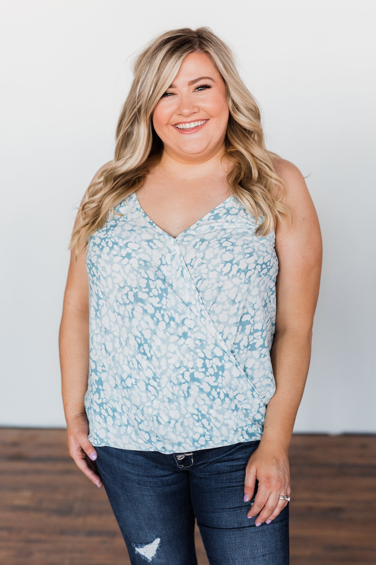 Find Your Purpose V-Neck Wrap Tank Top- Light Blue