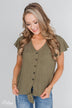 Believe in Me Button Down Top- Olive