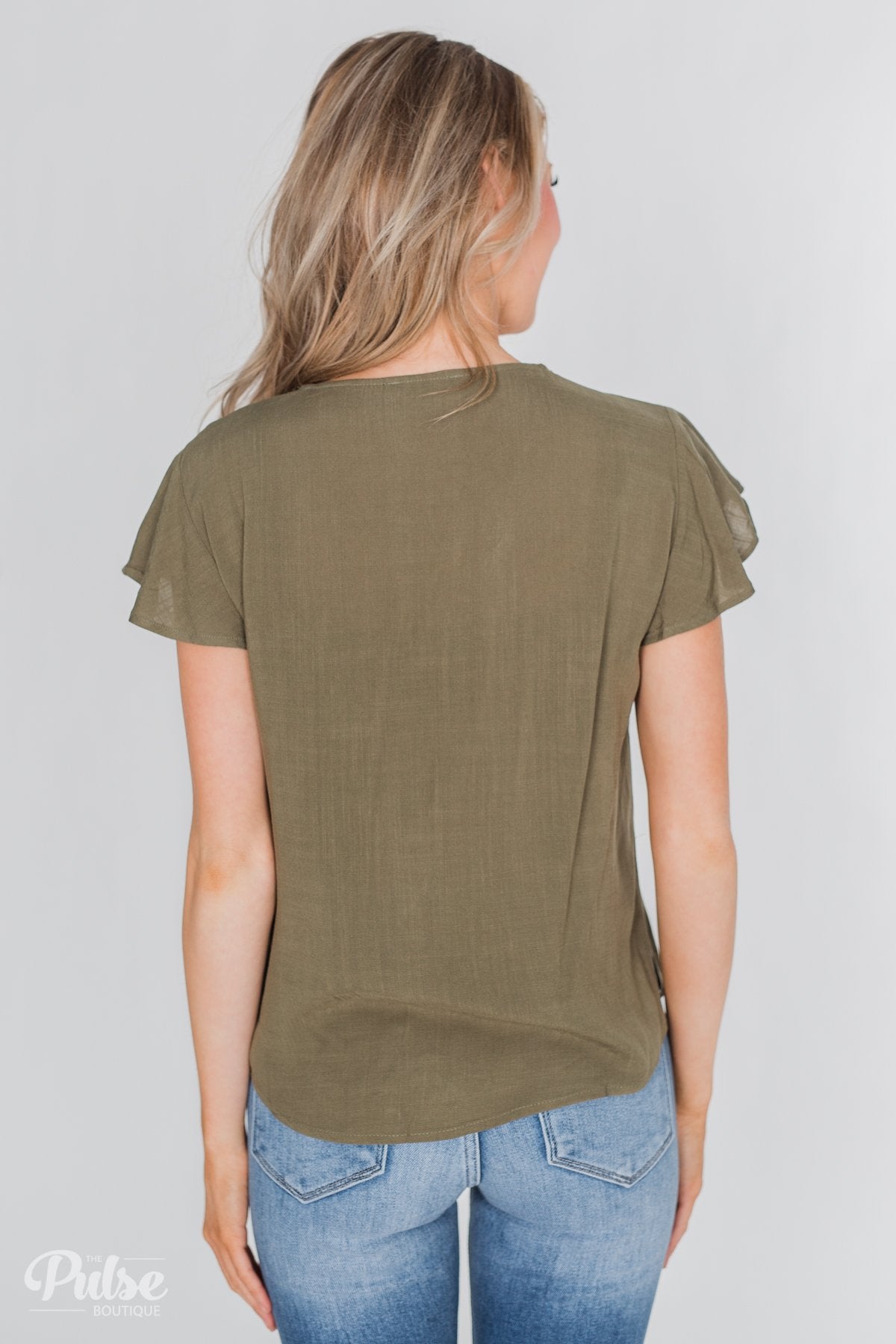 Believe in Me Button Down Top- Olive