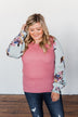 Proud To Be Me Waffle Knit Top- Mauve Pink & Light Blue