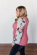 Proud To Be Me Waffle Knit Top- Mauve Pink & Light Blue