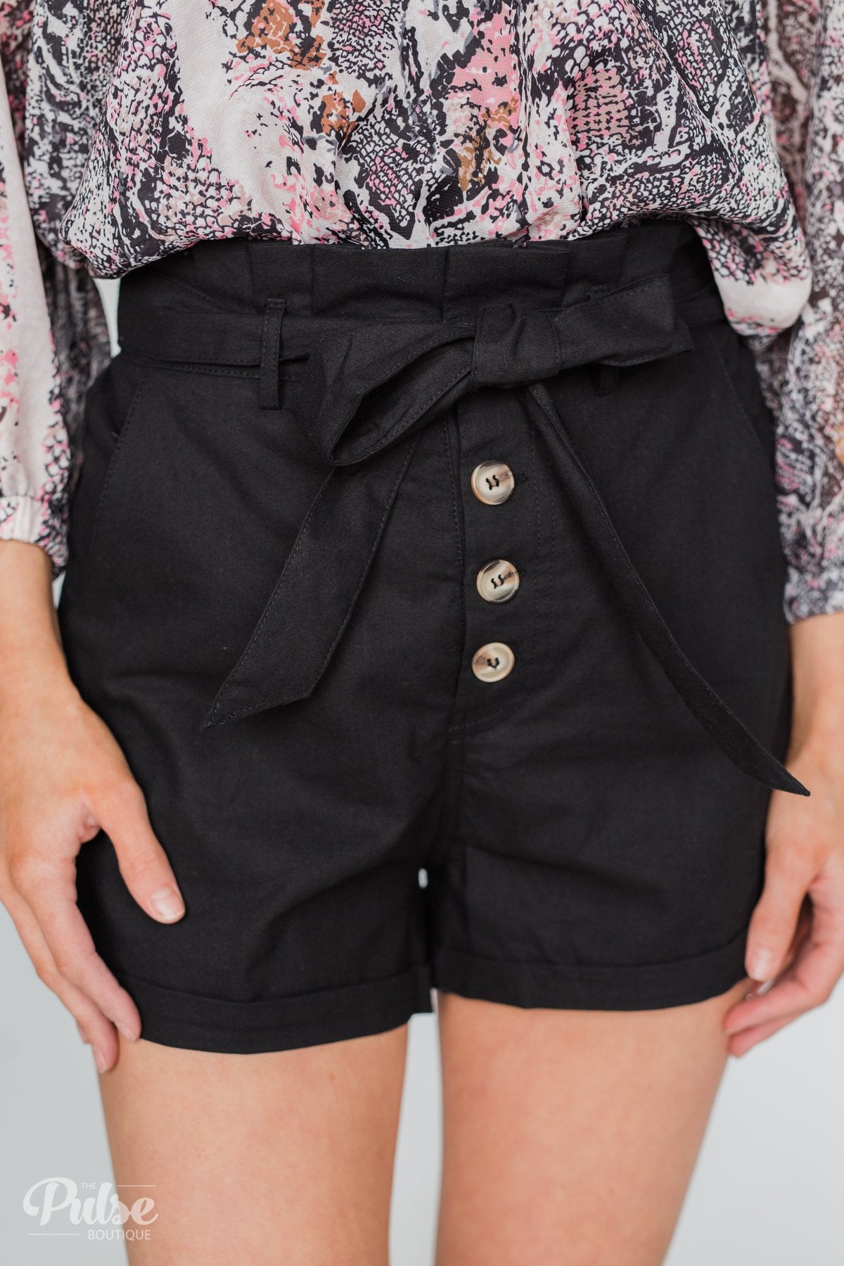 Button-Up Shorts- Black