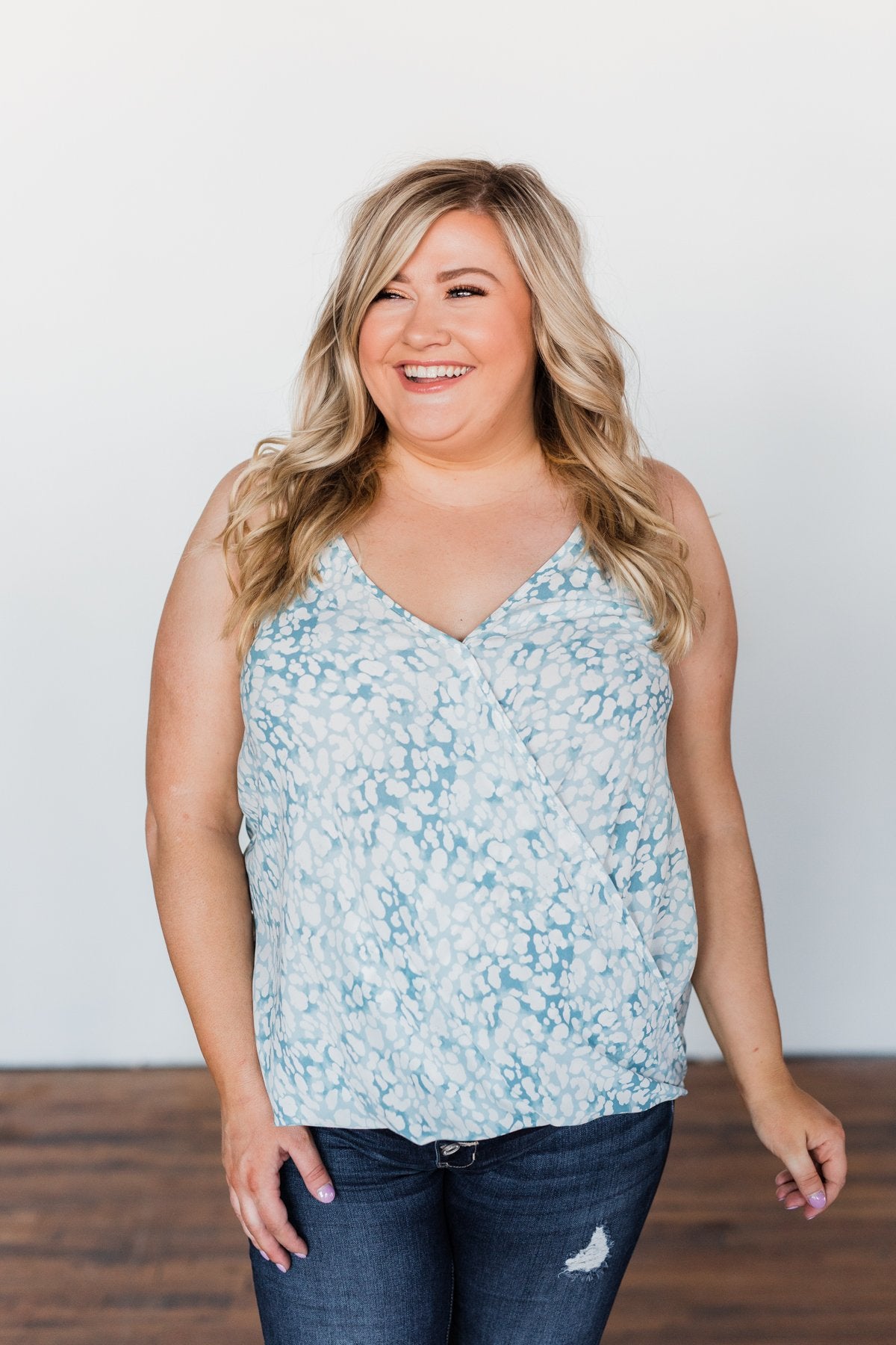 Find Your Purpose V-Neck Wrap Tank Top- Light Blue