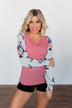 Proud To Be Me Waffle Knit Top- Mauve Pink & Light Blue