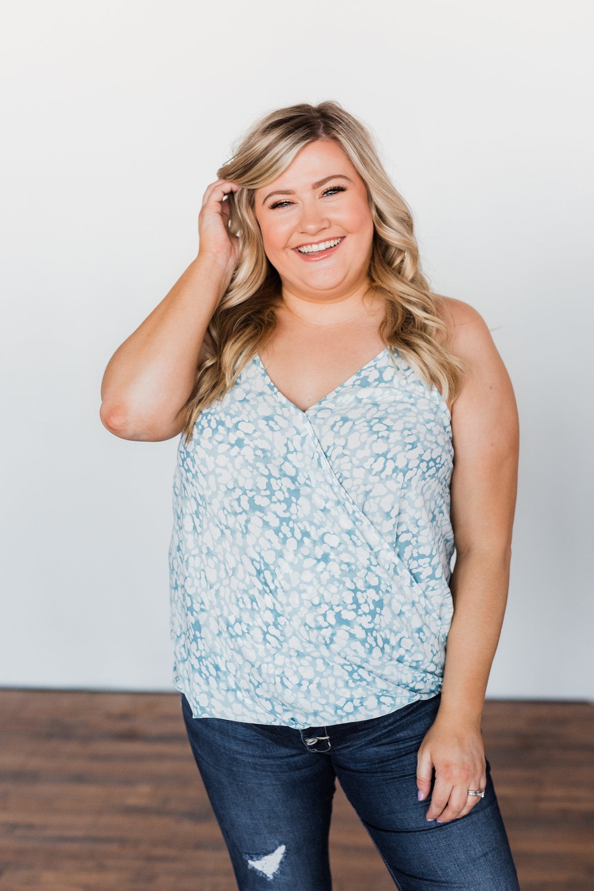 Find Your Purpose V-Neck Wrap Tank Top- Light Blue