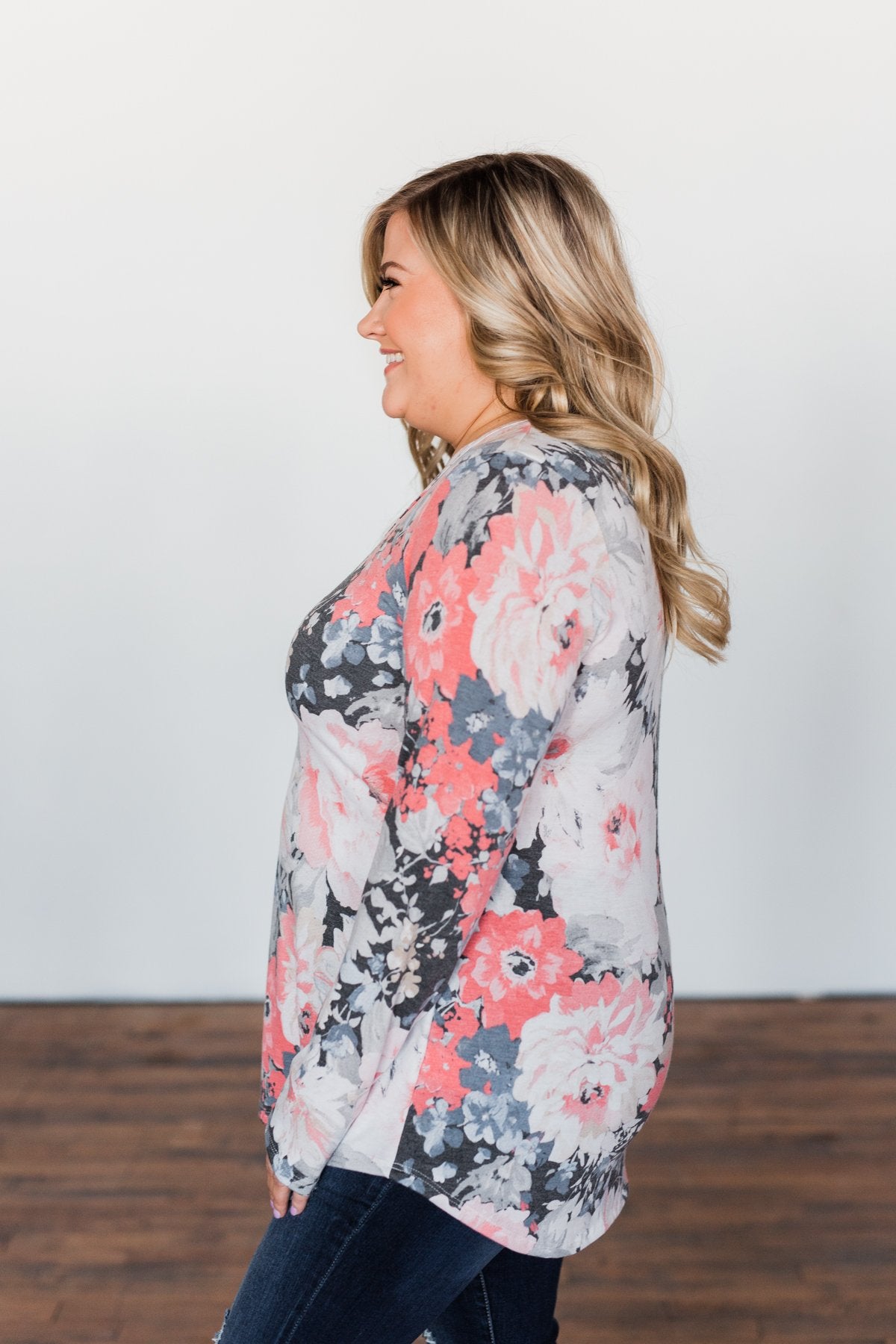 Finding Happiness Criss Cross Top- Charcoal & Coral