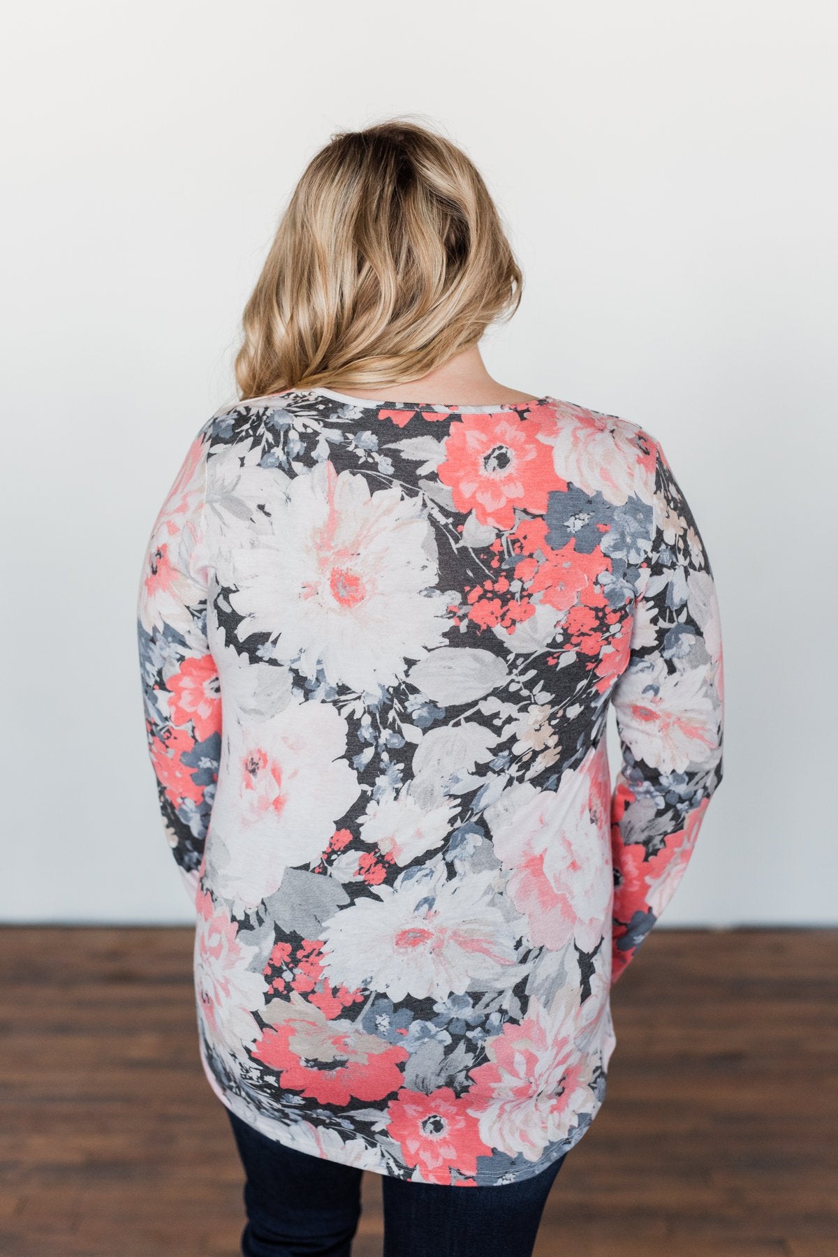 Finding Happiness Criss Cross Top- Charcoal & Coral