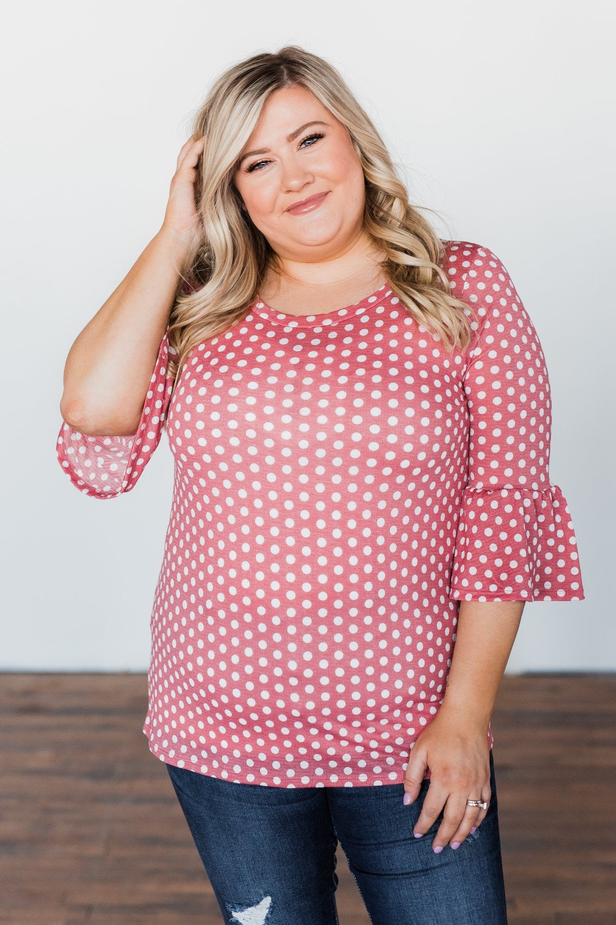 Season Of Love Polka Dot Top- Dusty Rose