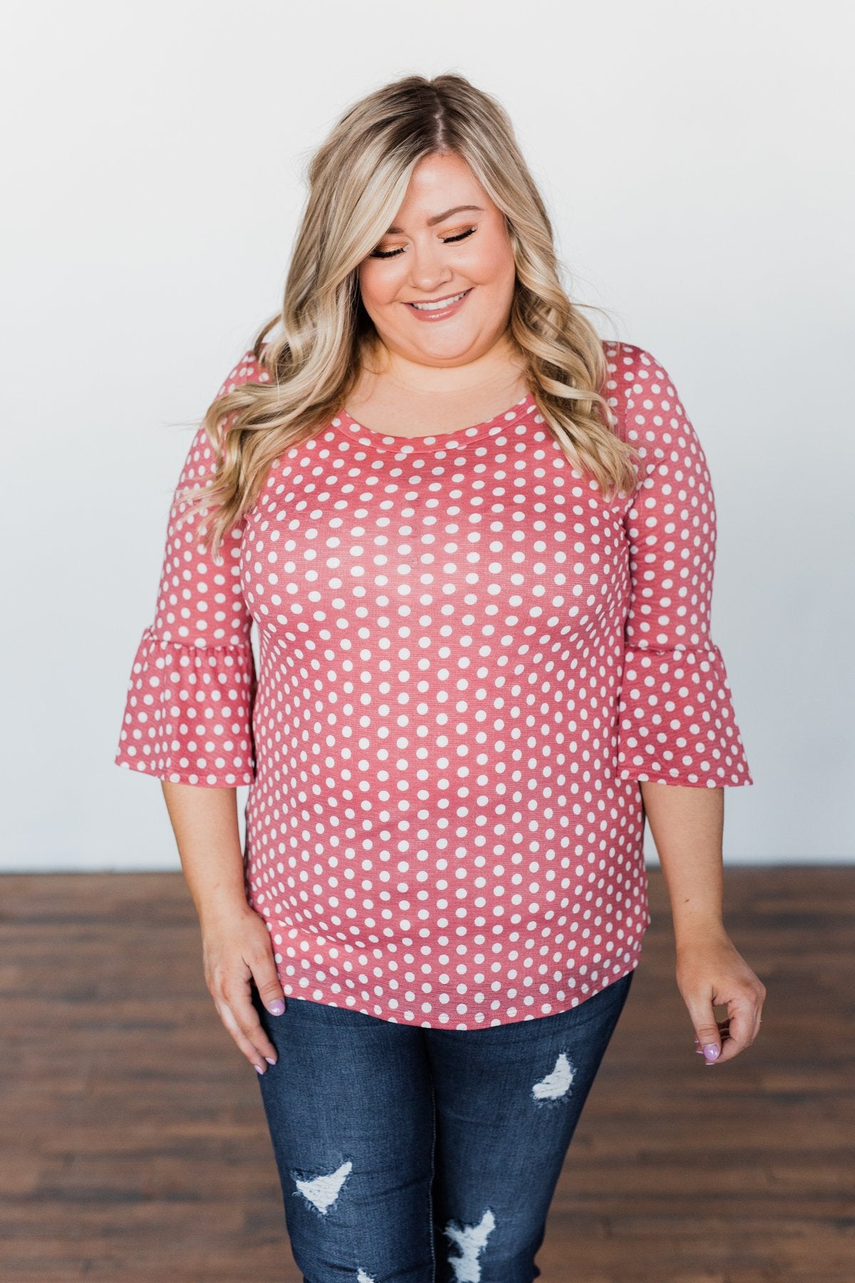 Season Of Love Polka Dot Top- Dusty Rose