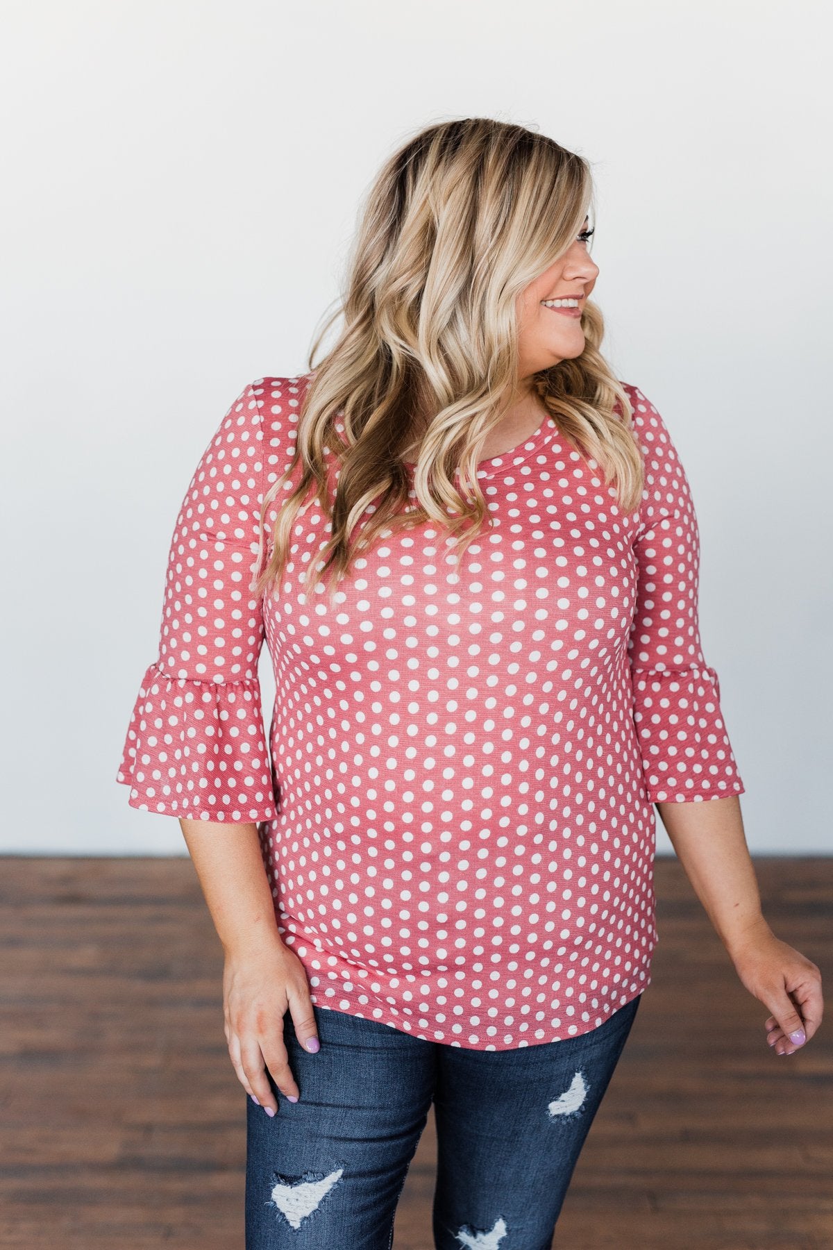 Season Of Love Polka Dot Top- Dusty Rose
