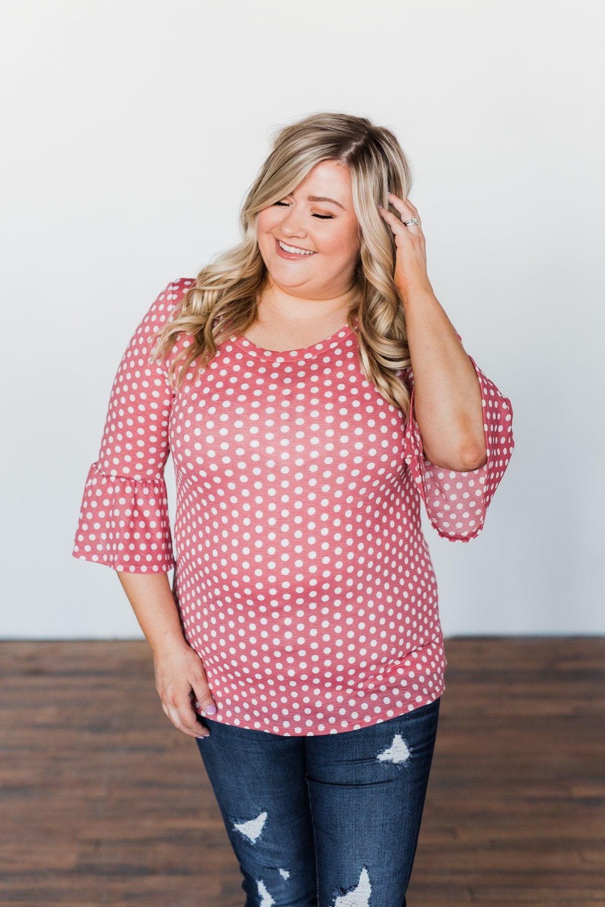 Season Of Love Polka Dot Top- Dusty Rose