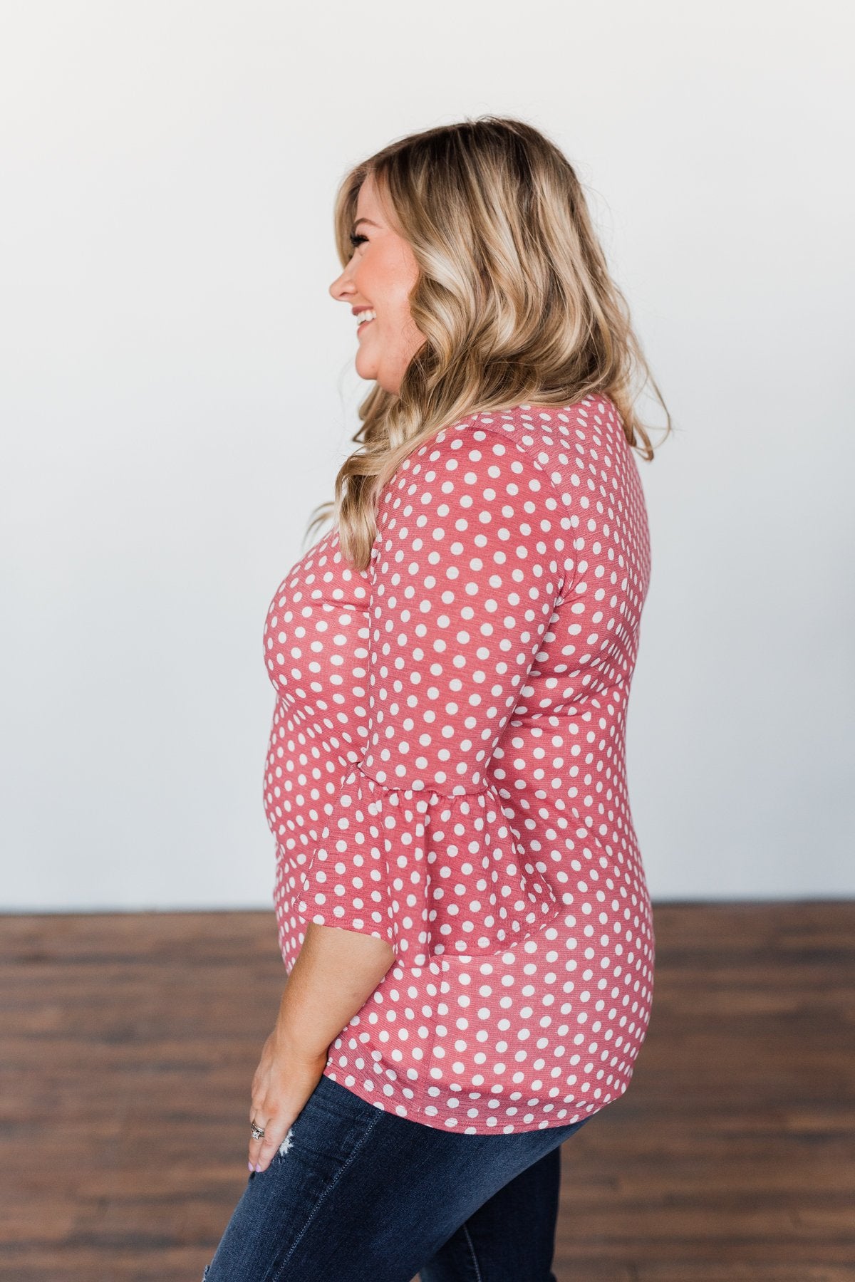 Season Of Love Polka Dot Top- Dusty Rose