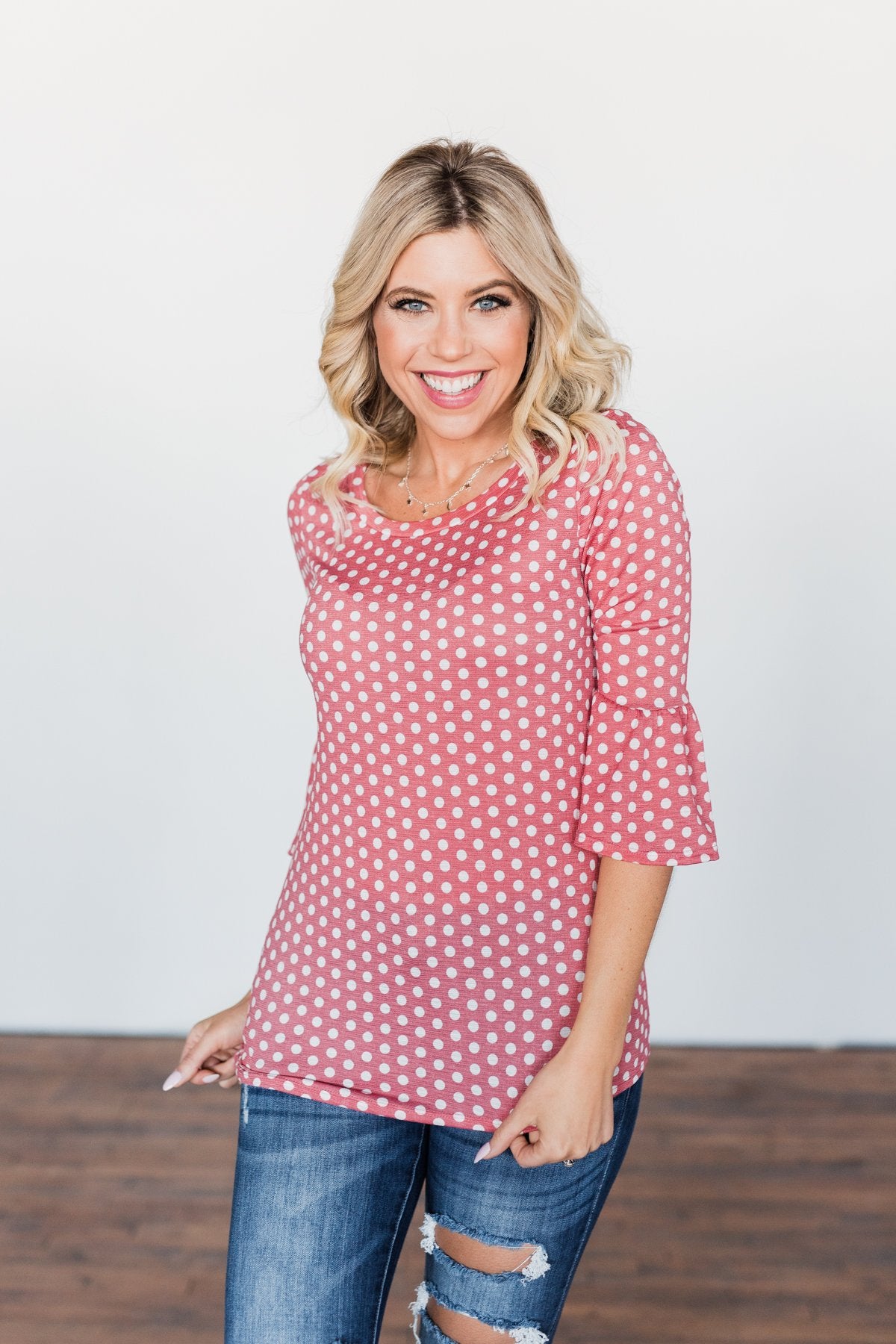Season Of Love Polka Dot Top- Dusty Rose