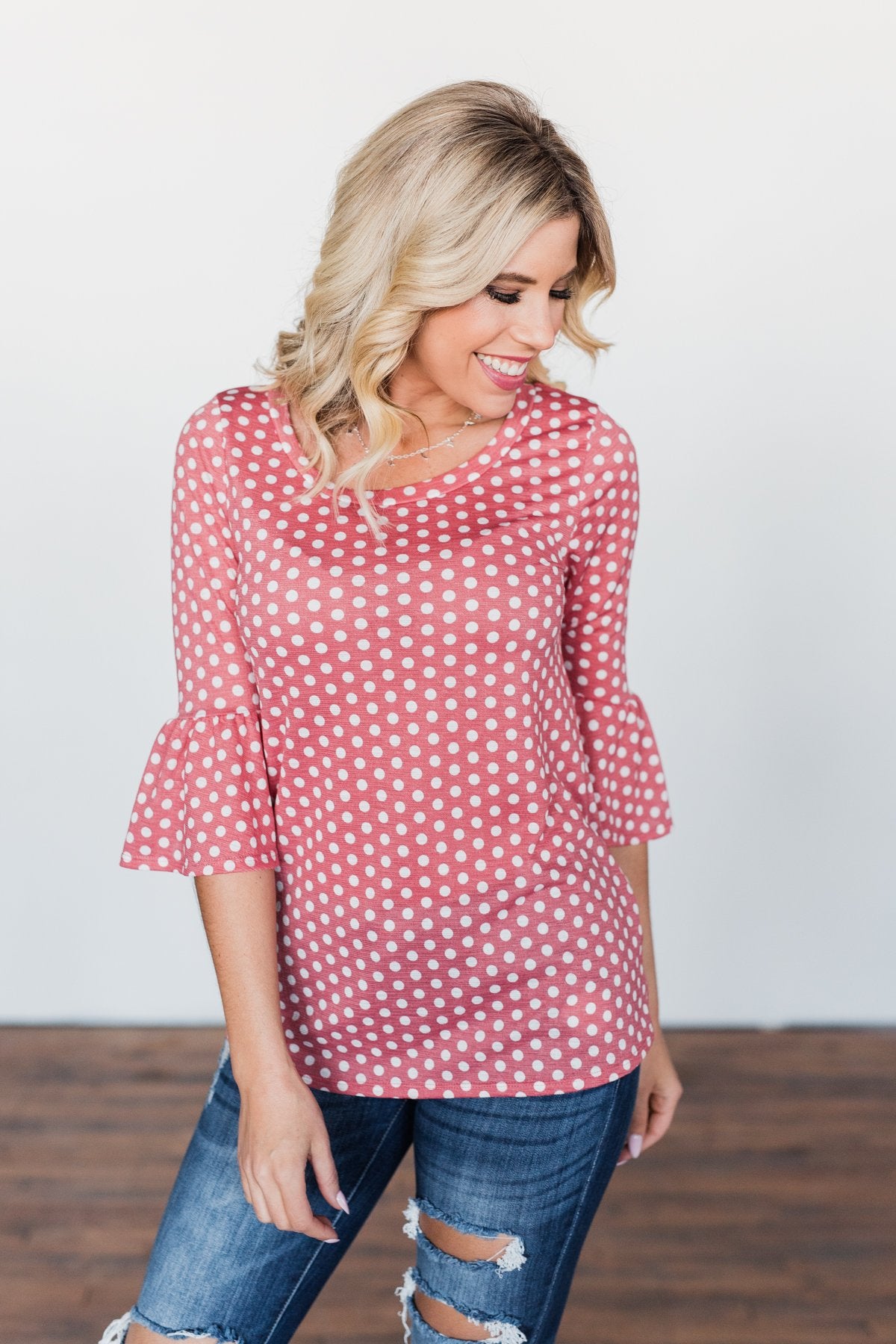 Season Of Love Polka Dot Top- Dusty Rose