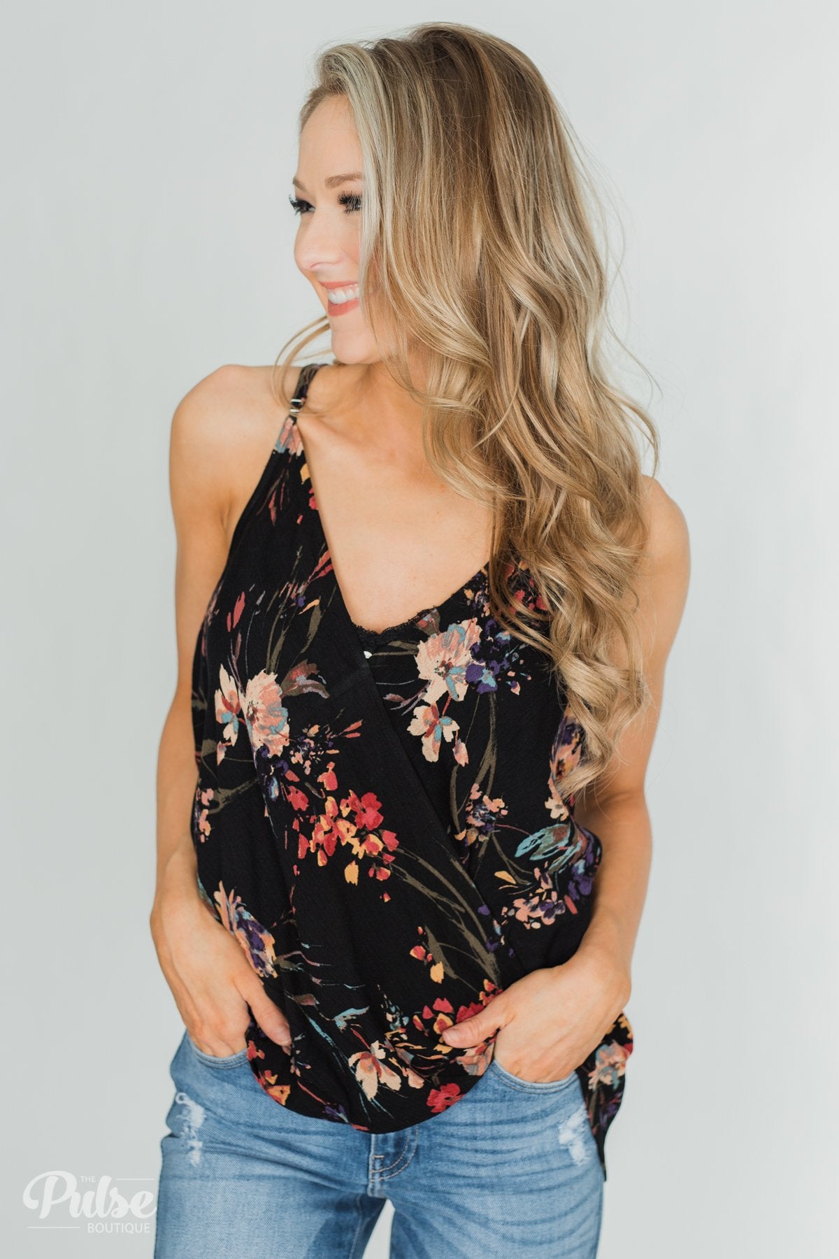 Beginning to Blossom Floral Tank Top - Black