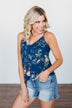 Take A Risk Floral Tank Top- Navy