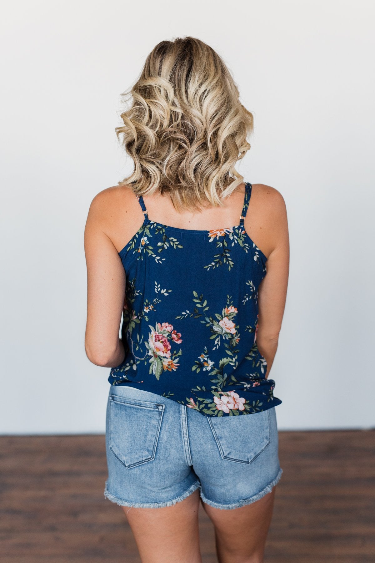 Take A Risk Floral Tank Top- Navy
