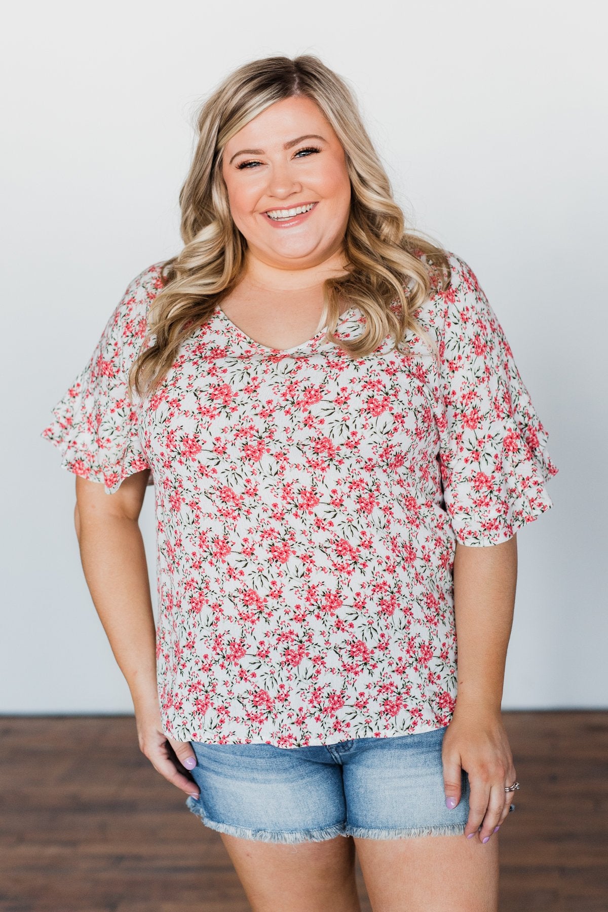 In The Sunshine Floral Ruffle Top- Ivory