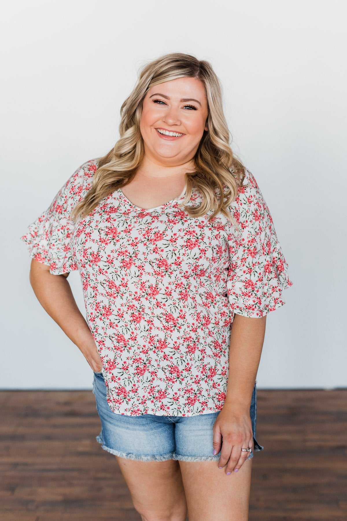 In The Sunshine Floral Ruffle Top- Ivory