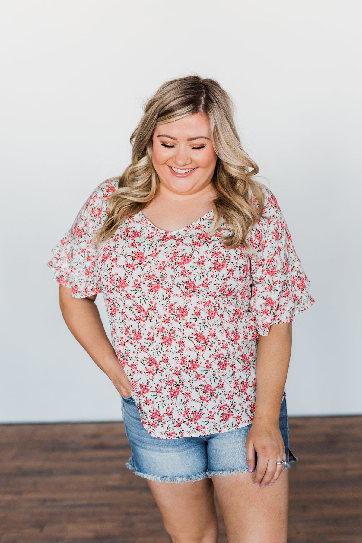 In The Sunshine Floral Ruffle Top- Ivory