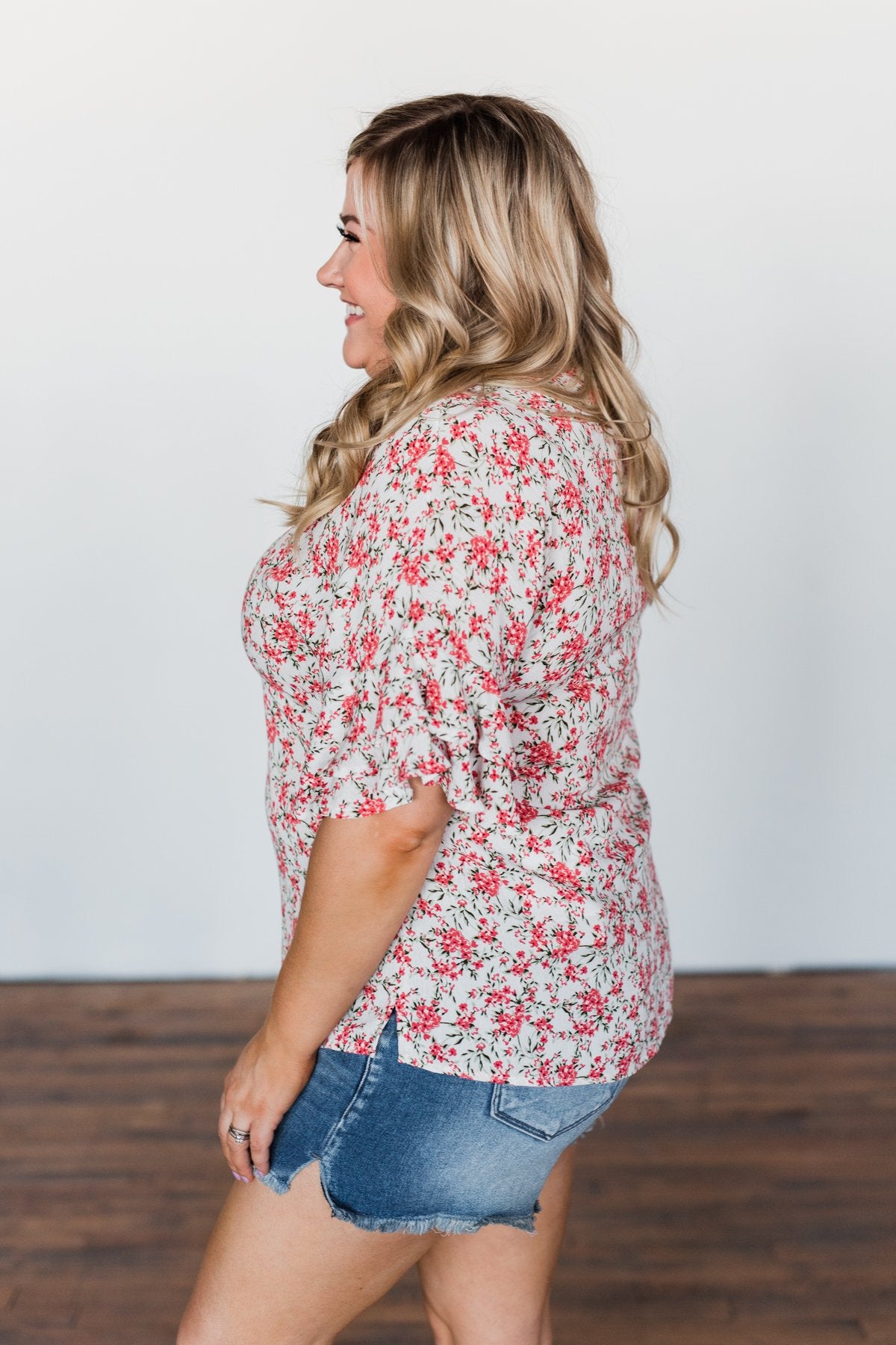 In The Sunshine Floral Ruffle Top- Ivory