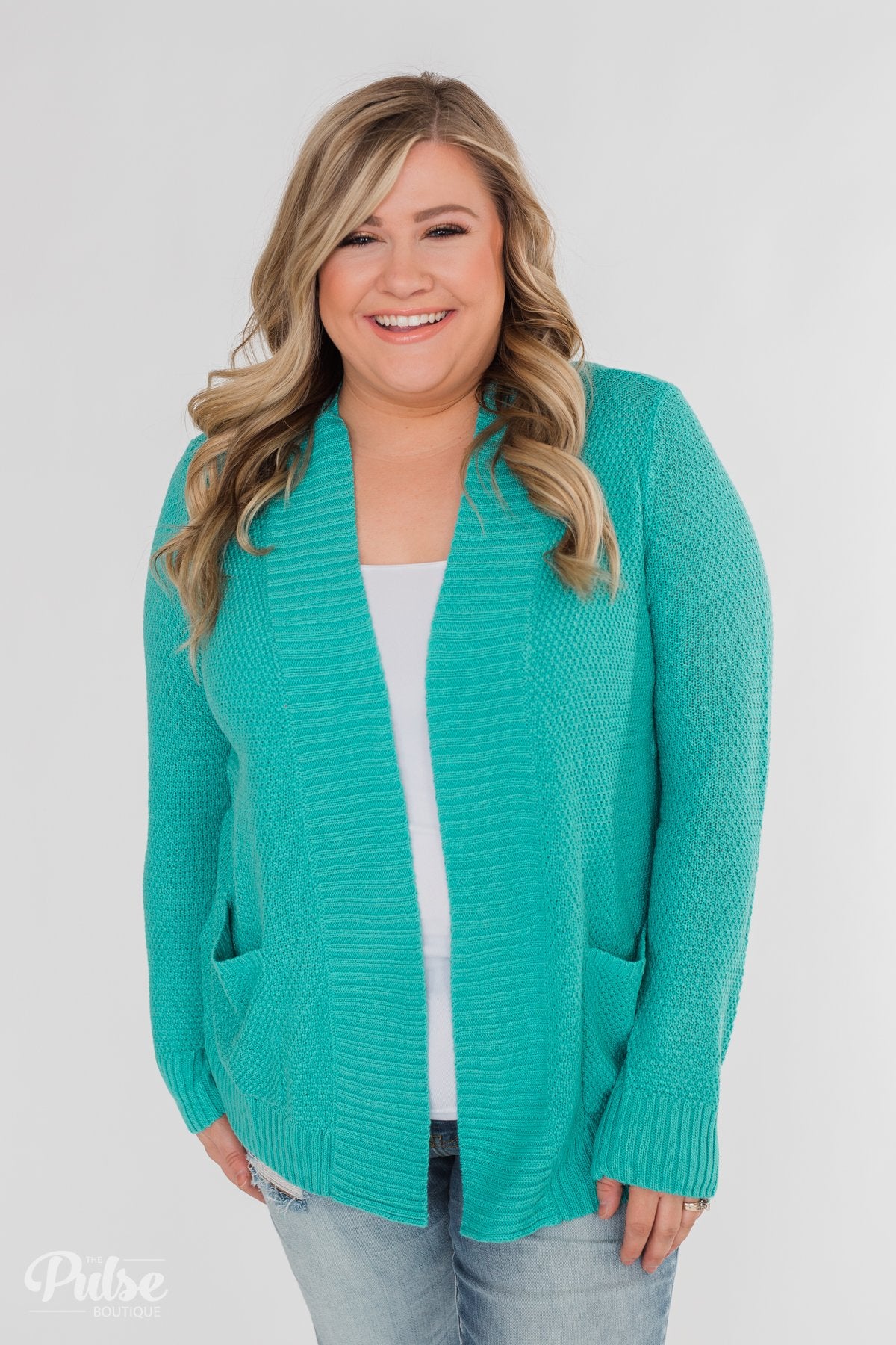 Welcoming To You Knitted Cardigan Tiffany Blue