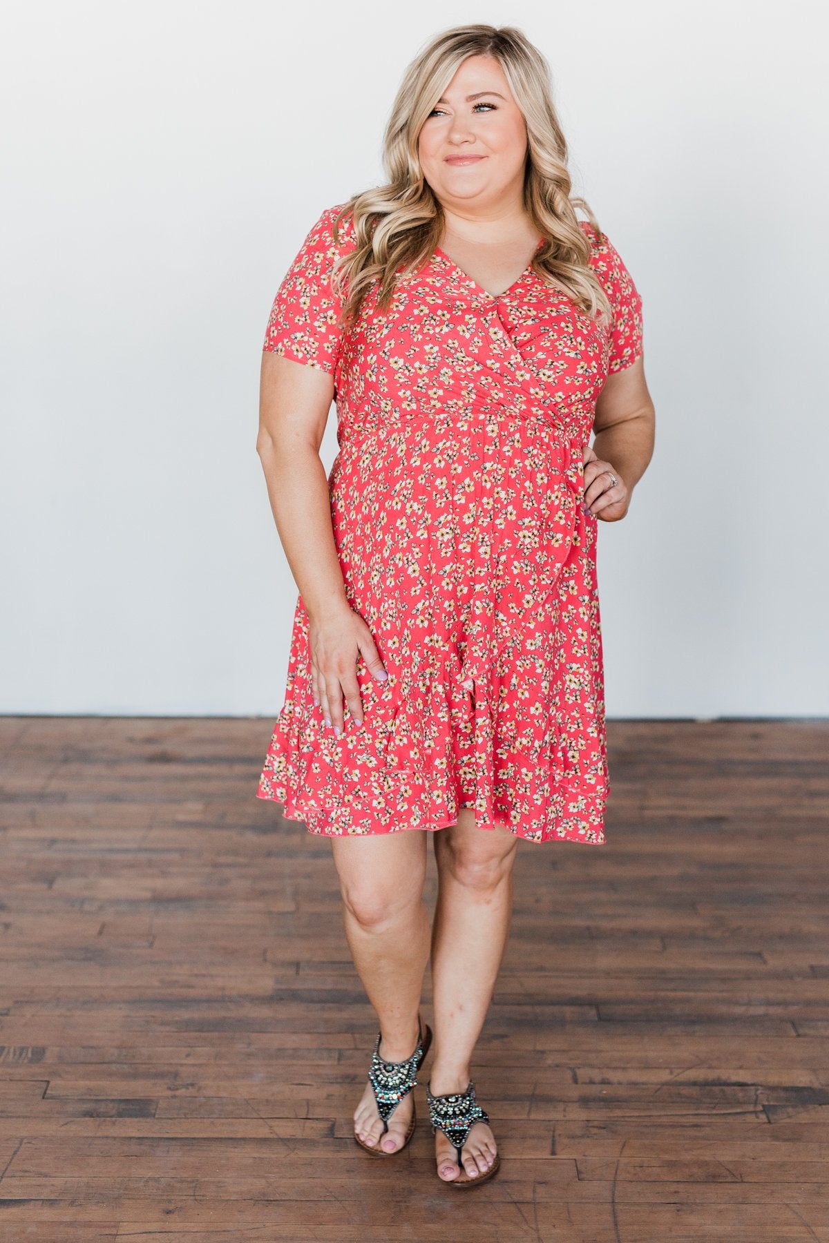 Spring Anticipation Floral Wrap Dress- Coral