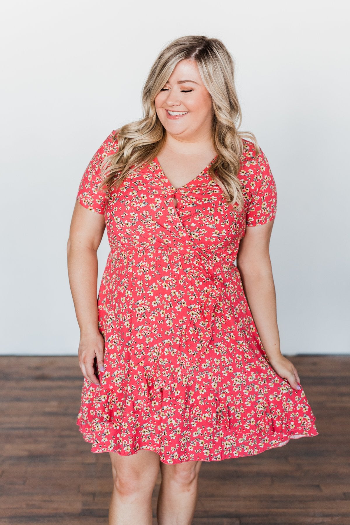 Spring Anticipation Floral Wrap Dress- Coral