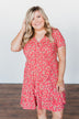 Spring Anticipation Floral Wrap Dress- Coral