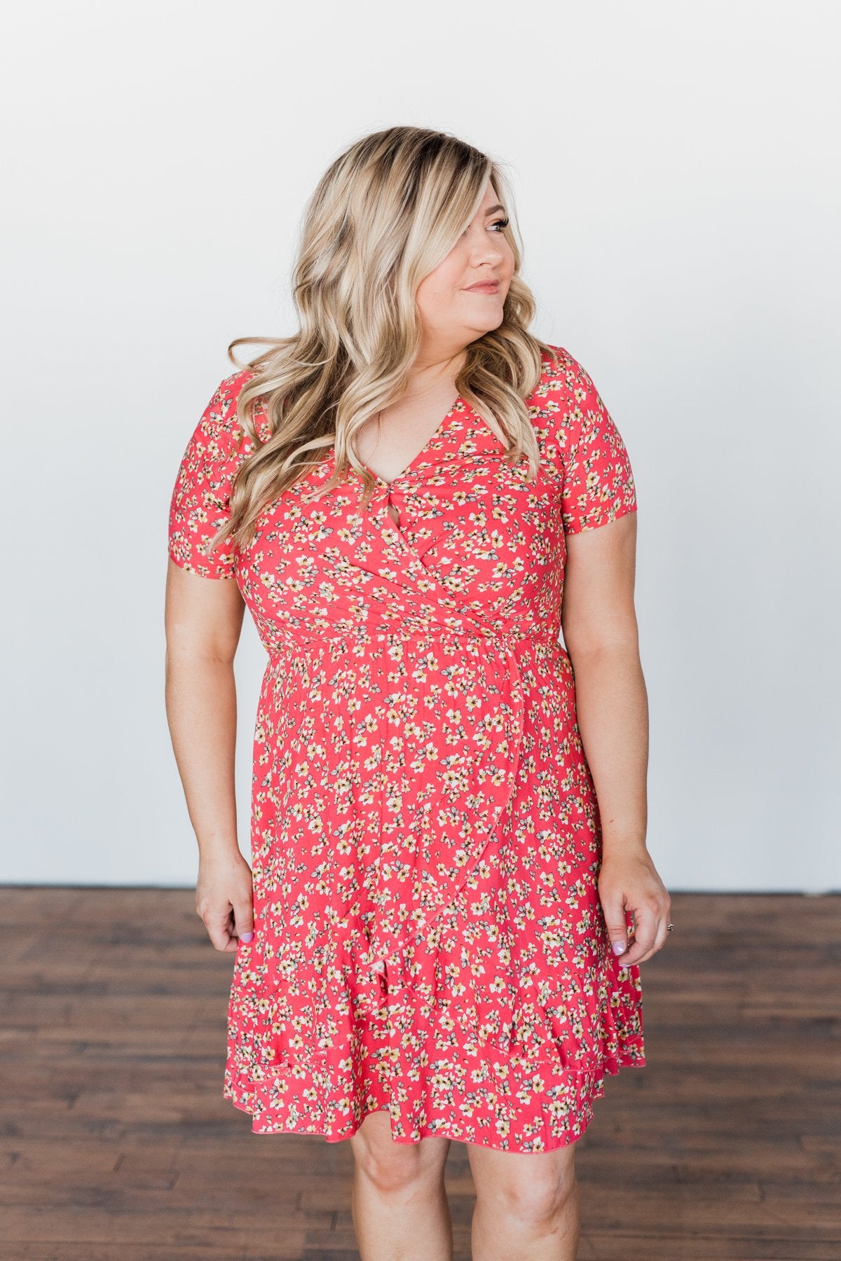 Spring Anticipation Floral Wrap Dress- Coral