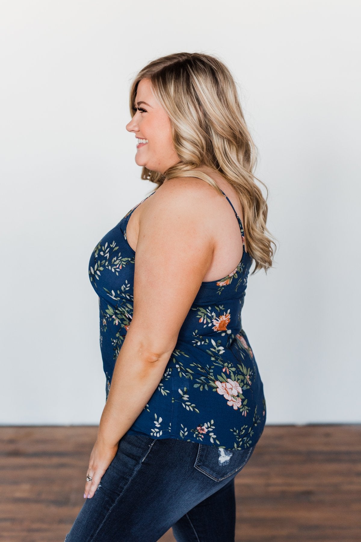 Take A Risk Floral Tank Top- Navy