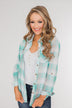 Signals to You Plaid Button-Up Top- Tiffany Blue