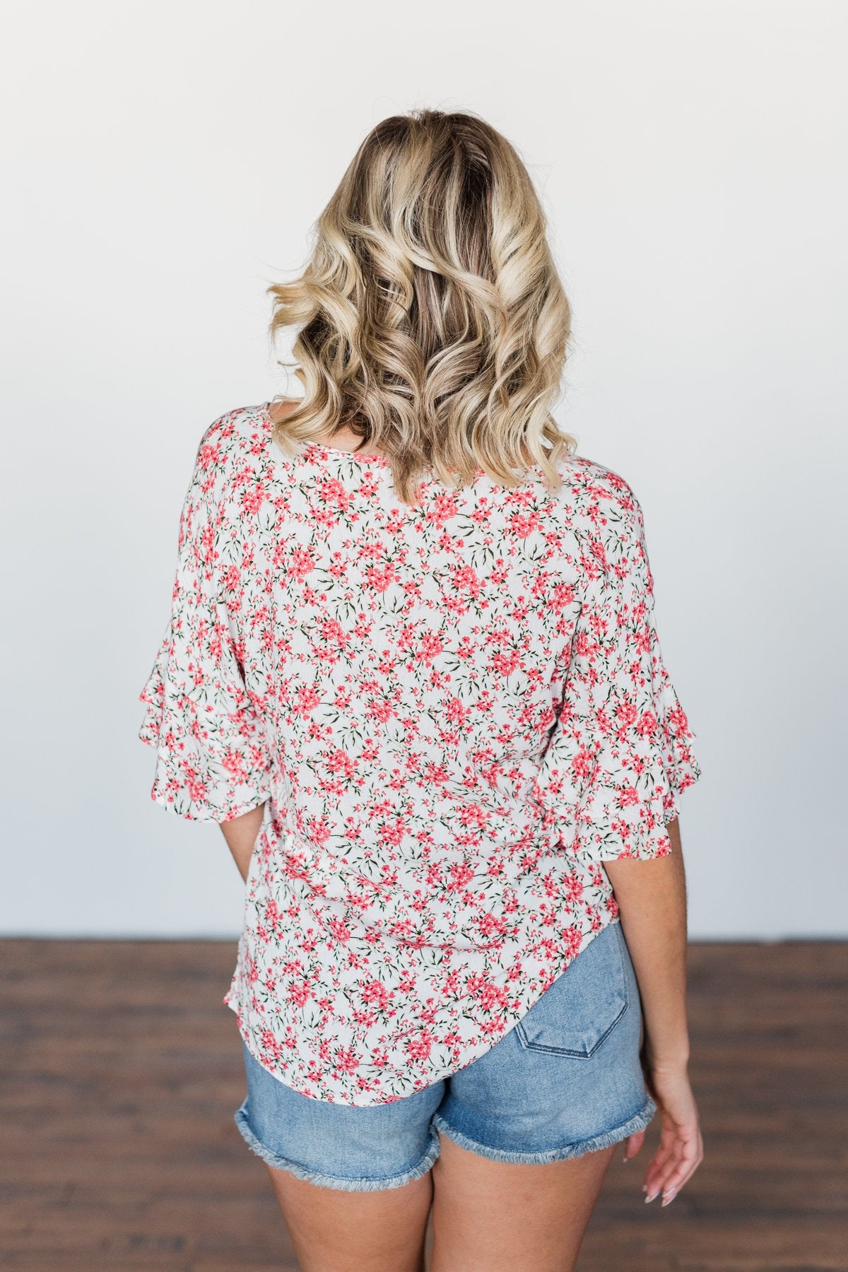 In The Sunshine Floral Ruffle Top- Ivory