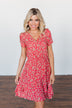 Spring Anticipation Floral Wrap Dress- Coral