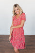 Spring Anticipation Floral Wrap Dress- Coral