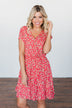 Spring Anticipation Floral Wrap Dress- Coral