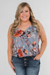 Dreaming of Floral Ruffle Tank Top - Light Steel Blue