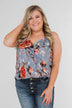 Dreaming of Floral Ruffle Tank Top - Light Steel Blue