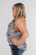 Dreaming of Floral Ruffle Tank Top - Light Steel Blue