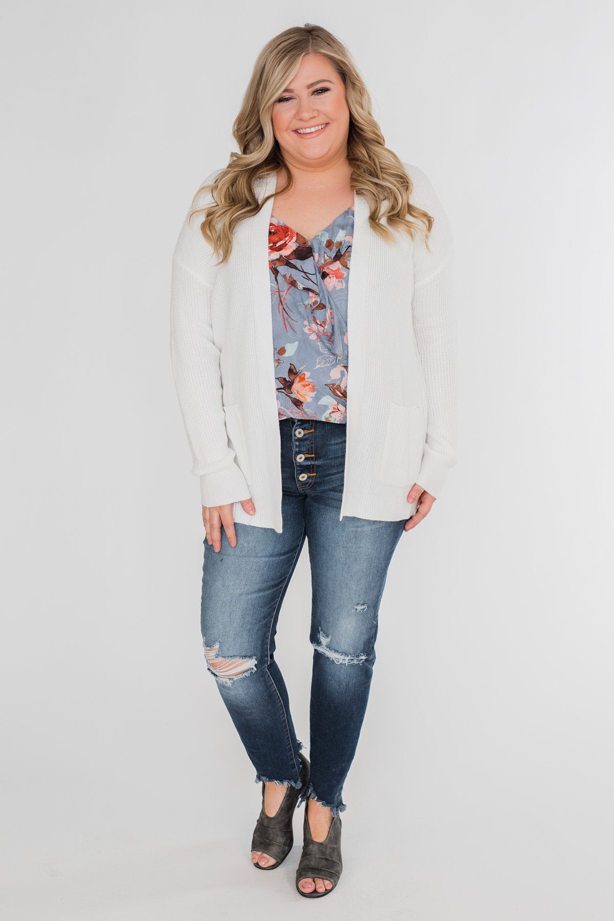 Dreaming of Floral Ruffle Tank Top - Light Steel Blue