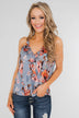 Dreaming of Floral Ruffle Tank Top - Light Steel Blue
