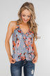 Dreaming of Floral Ruffle Tank Top - Light Steel Blue