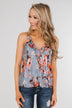 Dreaming of Floral Ruffle Tank Top - Light Steel Blue