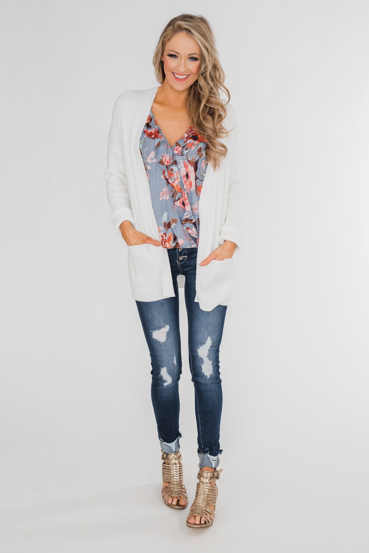 Dreaming of Floral Ruffle Tank Top - Light Steel Blue