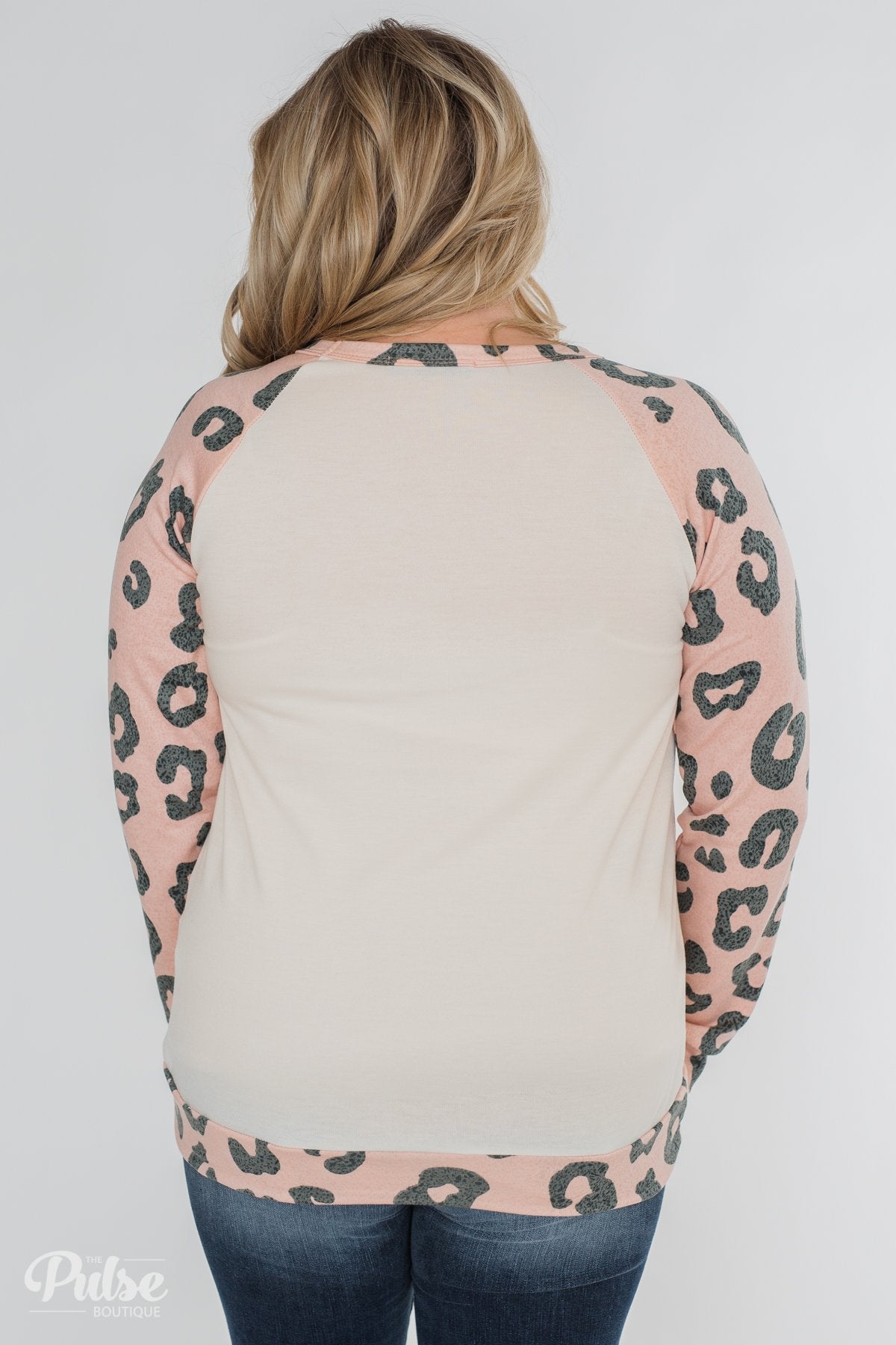 Leopard Raglan Long Sleeve Top- Blush Pink