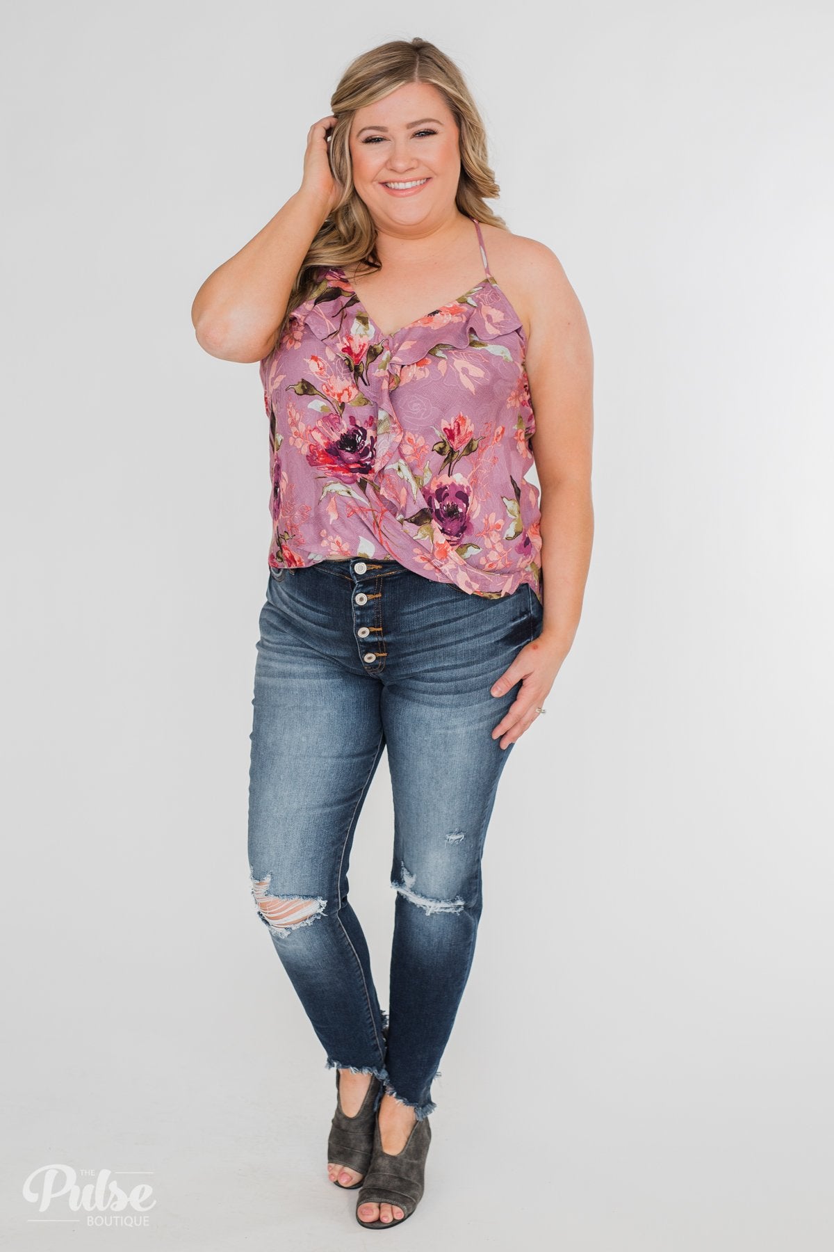 Dreaming of Floral Ruffle Tank Top - Orchid