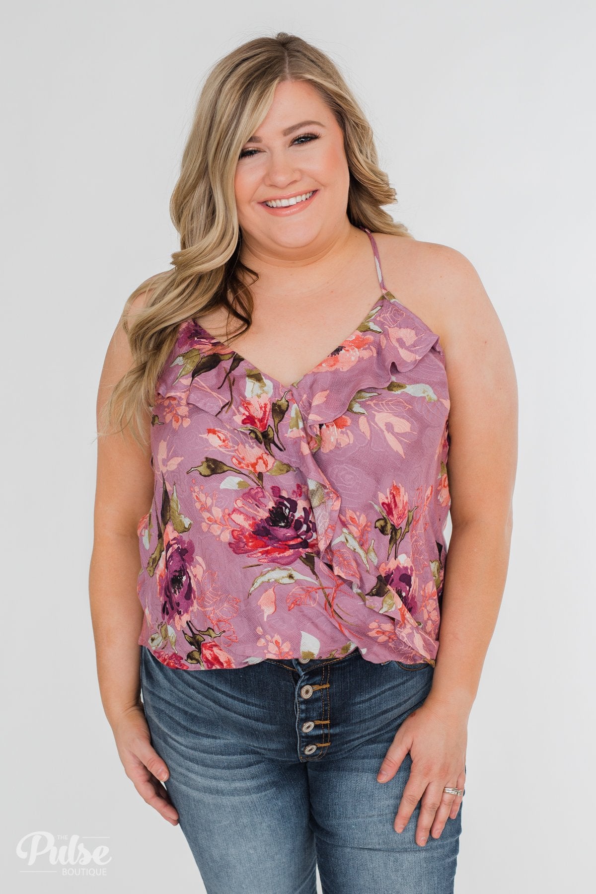 Dreaming of Floral Ruffle Tank Top - Orchid