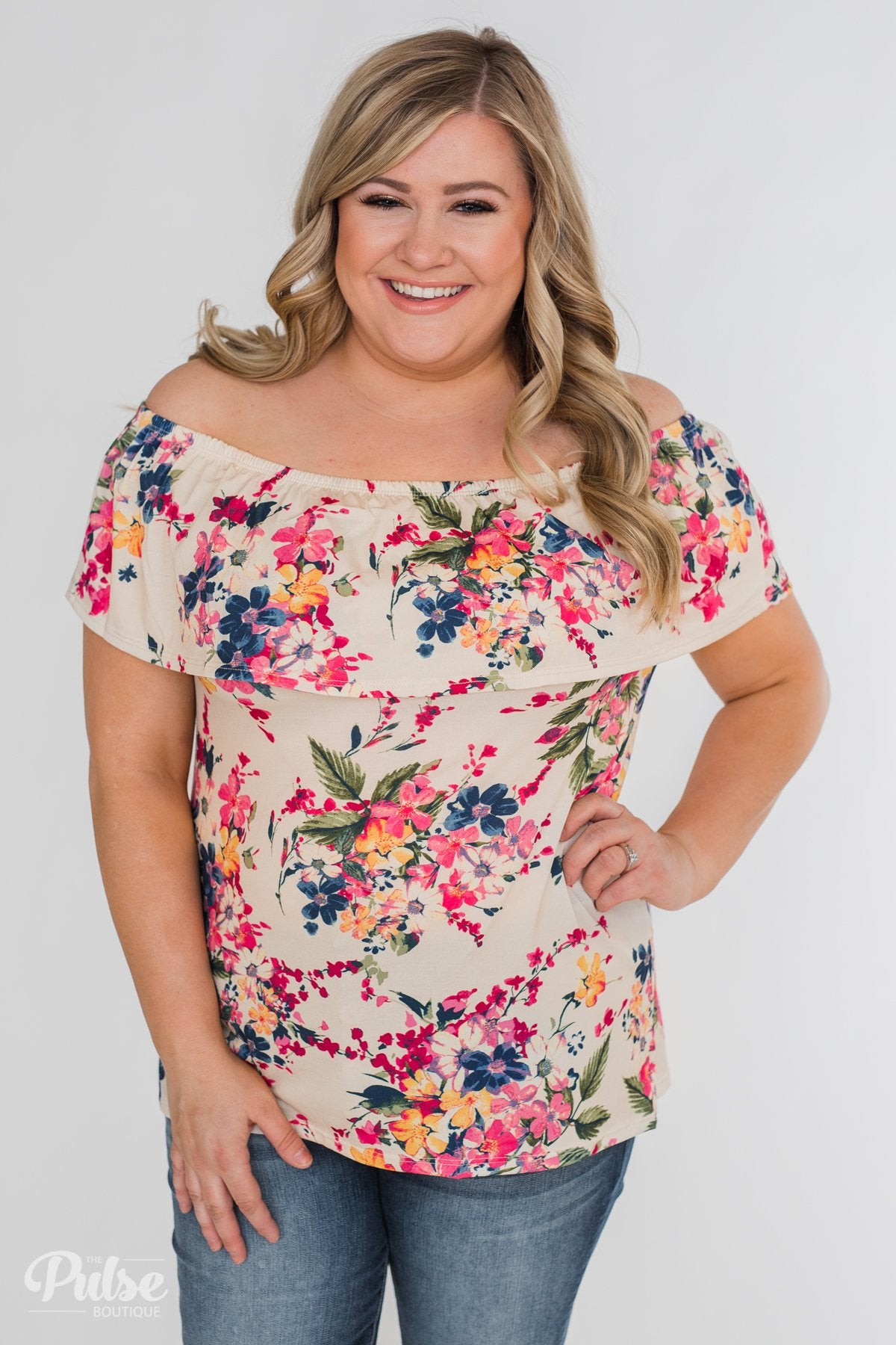 Grow With Me Off the Shoulder Floral Top - Beige