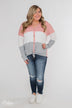 Let It Be Color Block Thermal Top- Pink & Grey