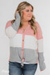 Let It Be Color Block Thermal Top- Pink & Grey
